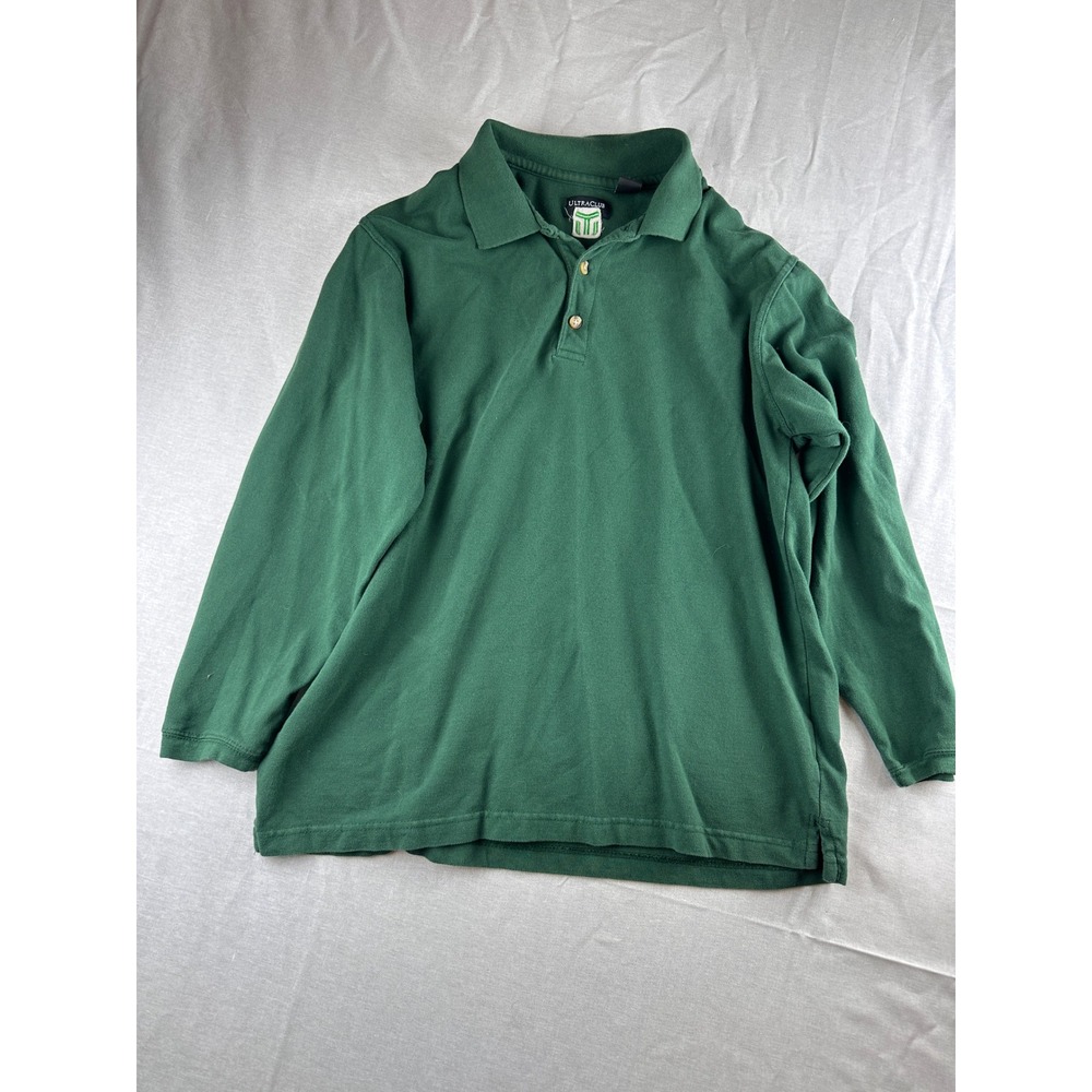 UltraClub Mens Long Sleeve Polo Shirt Green Cotton‎ Pique Title Logistics Large